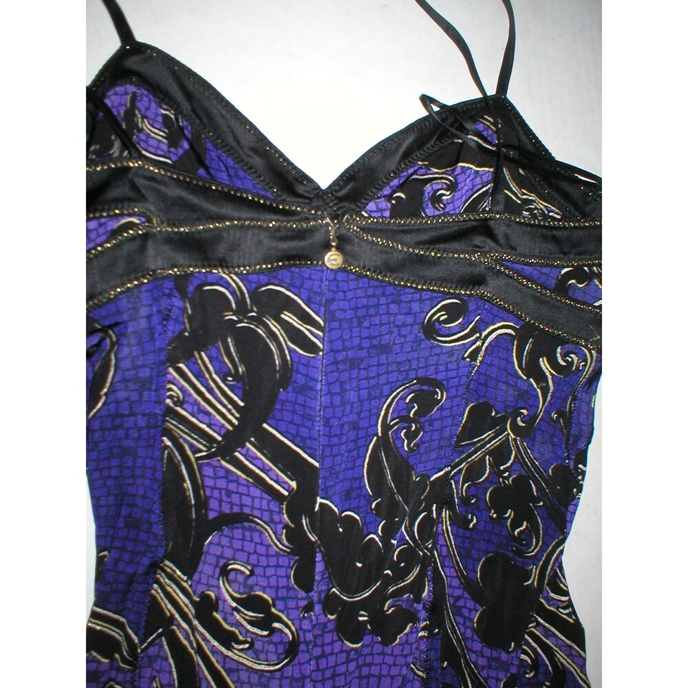New Womens 8 NWT Italy Just Cavalli Purple Metallic Black Ruffle Print Dress 44 - Picture 10 of 12